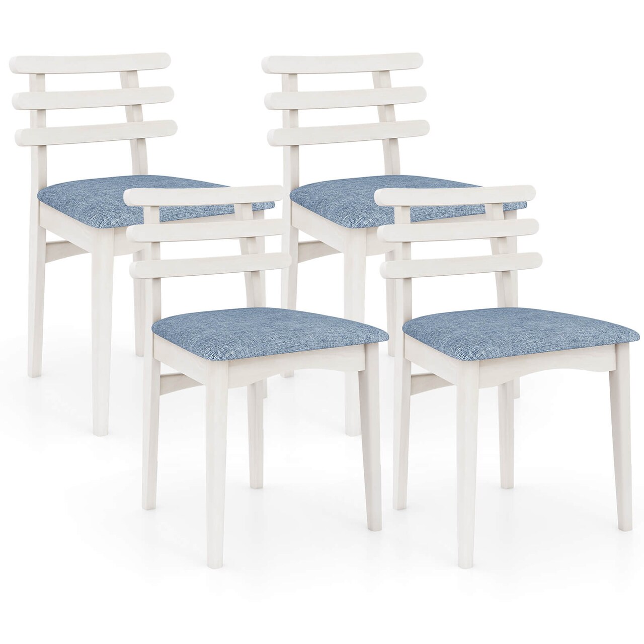 Costway Dining Chairs Set of 2/4 with Rubber Wood Frame Padded Seat & Open Ladder Low Back